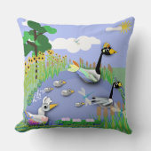 ガカラフルーゼとアヒルを持つ漫画スタイル池 クッション (正面)
