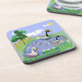 ガカラフルーゼとアヒルを持つ漫画スタイル池 コースター (左側)
