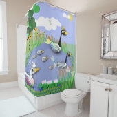 ガカラフルーゼとアヒルを持つ漫画スタイル池 シャワーカーテン (インサイチュ)