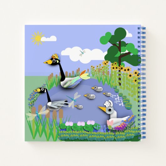 ガカラフルーゼとアヒルを持つ漫画スタイル池 ノートブック (裏面)