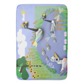 ガカラフルーゼとアヒルを持つ漫画スタイル池 バスマット (正面縦)