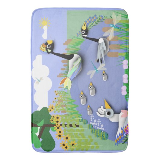 ガカラフルーゼとアヒルを持つ漫画スタイル池 バスマット (正面縦)