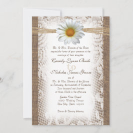 ガサ素朴ニアのようなデイジーとレースとバーラップ 招待状