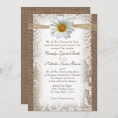 ガサ素朴ニアのようなデイジーとレースとバーラップ 招待状 (正面/裏面)