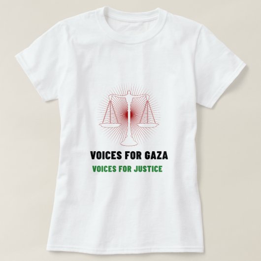 ガザに平和を 正義の声 Tシャツ (デザイン正面)
