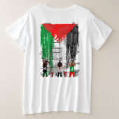 ガザの子供たち パレスチナの旗の絵  プラスサイズTシャツ (デザイン裏面)