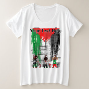 ガザの子供たち パレスチナの旗の絵  プラスサイズTシャツ