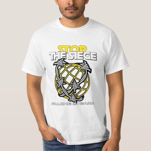 ガザの飢餓を止めろ 封鎖による飢餓 Tシャツ (正面)