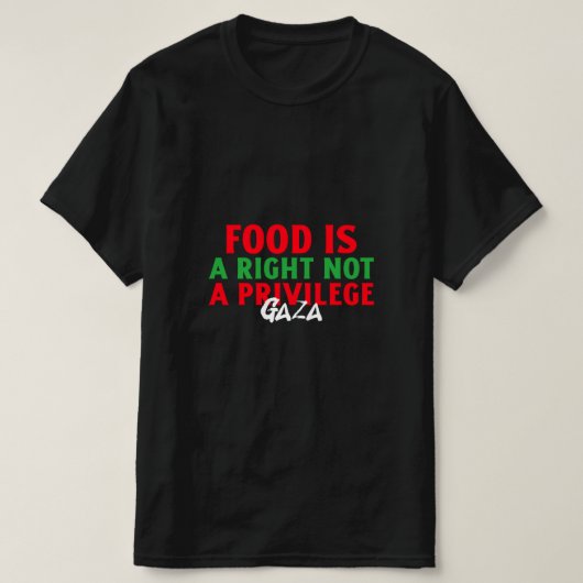 ガザの飢餓 Food Is a right Not a privilage Tシャツ (デザイン正面)
