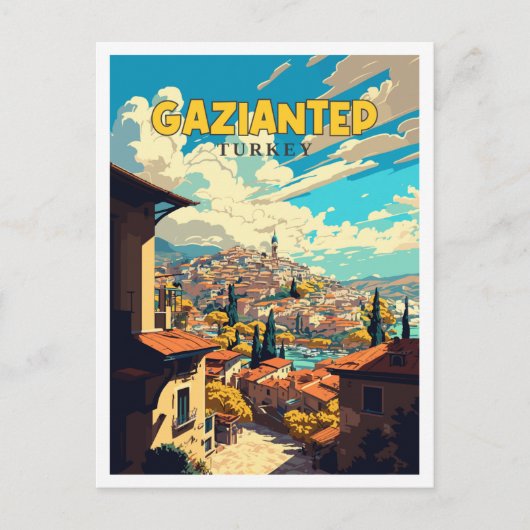 ガジアンテプターキーヴィンテージ旅行イラストレーション ポストカード (正面)