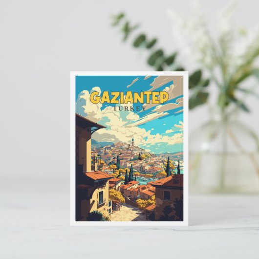 ガジアンテプターキーヴィンテージ旅行イラストレーション ポストカード (スタンド正面)