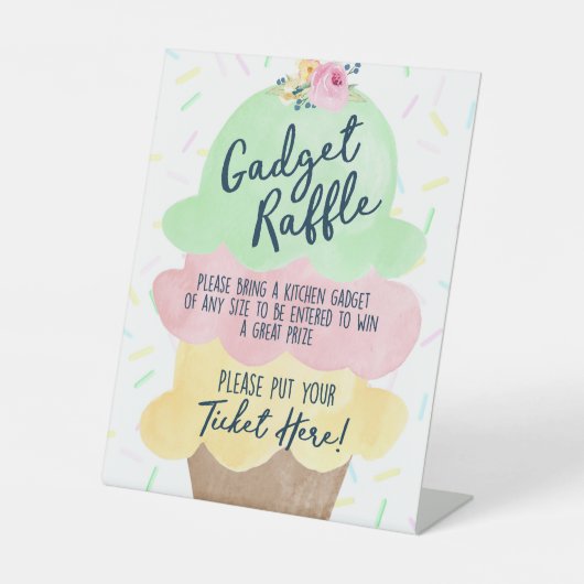 ガジェットラッフルアイスクリームブライダルシャワー 台座サイン (正面)