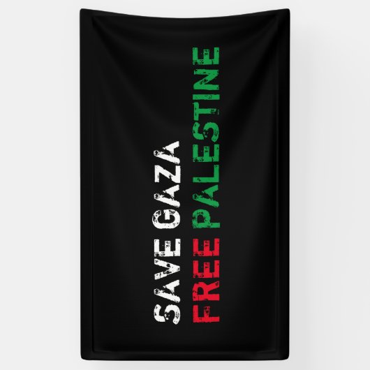 ガジ救アフ無料パレスチナ白い赤い緑の黒 横断幕 (縦)