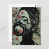 ガスのマスクに花を付けた人 ポストカード (正面/裏面)