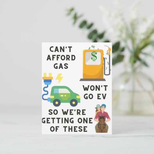 ガスやEVなどの馬のジョーク買ギフトを買う余裕がない ポストカード (スタンド正面)