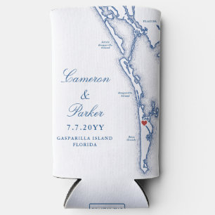 ガスパリラアイランドFLマップネイビーブルー結婚式の引き出物 スリム缶クーラー