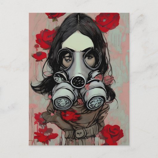ガスマスクと花はがき ポストカード (正面)