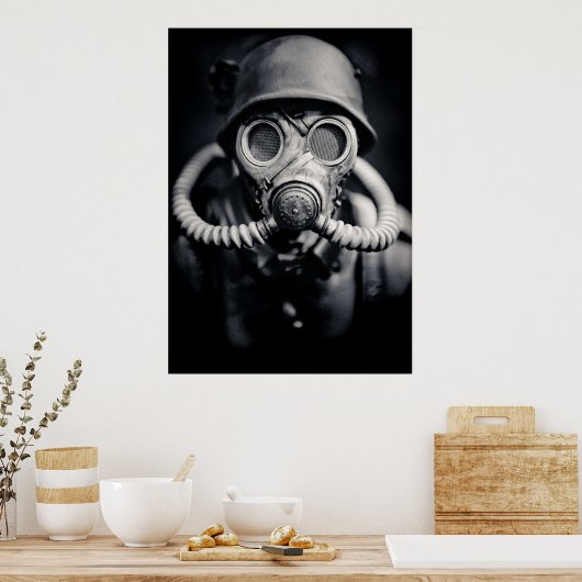 ガスマスクにWWIIドイツ兵 ポスター (キッチン)