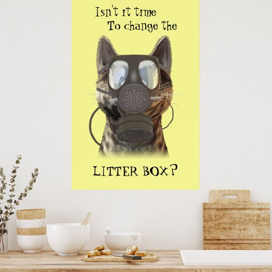 ガスマスクのポスターを貼った猫 ポスター (キッチン)