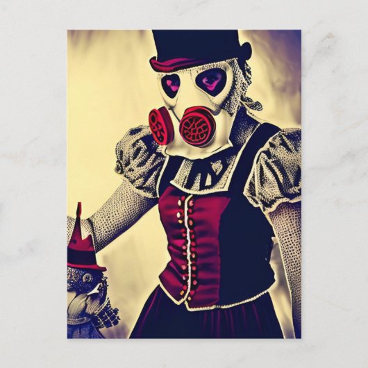 ガスマスクの人形と人形 ポストカード (正面)