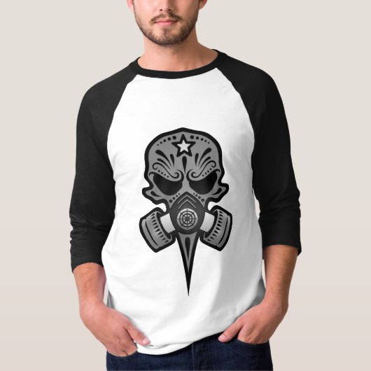 ガスマスクの砂糖のスカル(灰色) Tシャツ (正面)