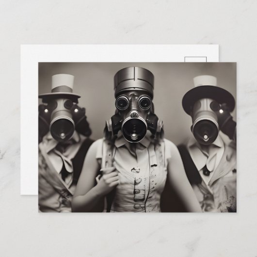 ガスマスクはがき内の女性 ポストカード (正面/裏面)