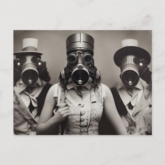 ガスマスクはがき内の女性 ポストカード (正面)