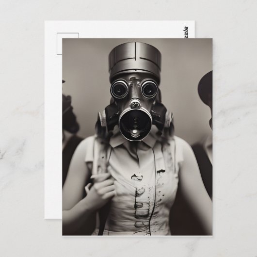 ガスマスクはがき内の女性 ポストカード (正面/裏面)