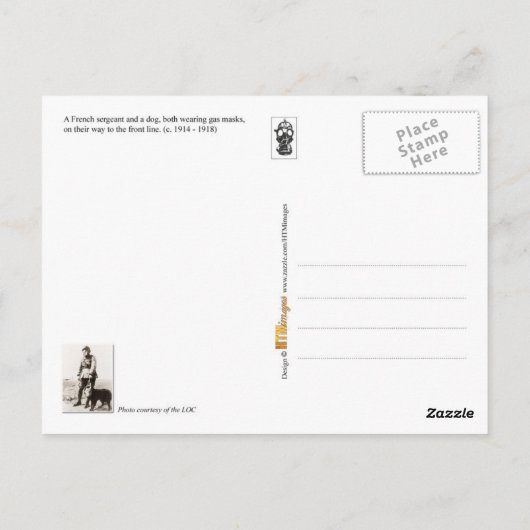 ガスマスクを着た戦争犬 ポストカード (裏面)