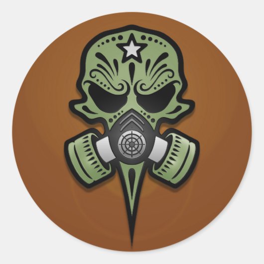 ガスマスクシュガースカル、グリーン ラウンドシール (正面)