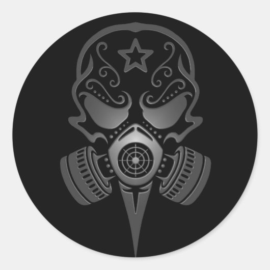 ガスマスク付き砂糖スカル ラウンドシール (正面)