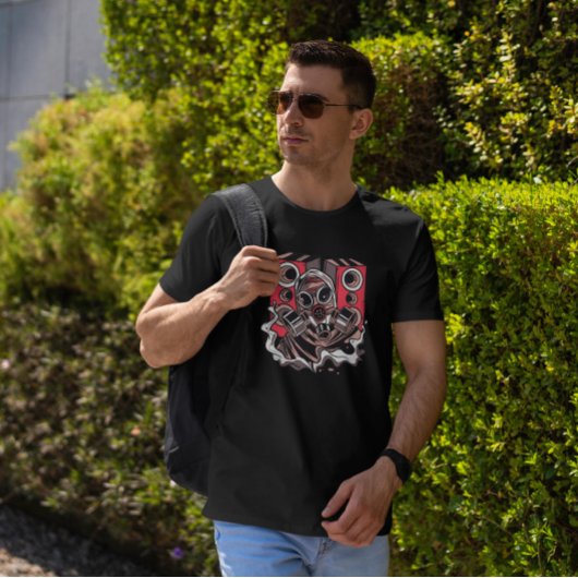 ガスマスク及びスピーカ Tシャツ