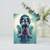 ガスマスク女性葉書 ポストカード (スタンド正面)