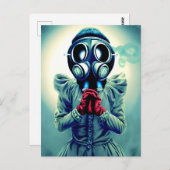 ガスマスク女性葉書 ポストカード (正面/裏面)