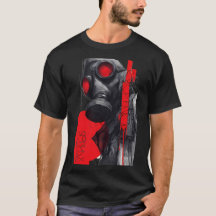 ガスマスク トラッシュポルカ レッド ブラック グランジ Tシャツ