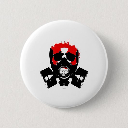 ガスマスク – 木炭レジスト – 放射性シンボル –  缶バッジ (正面)