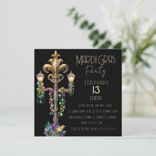 ガスランプとビーズマルディグラスパーティー 招待状 (スタンド正面)