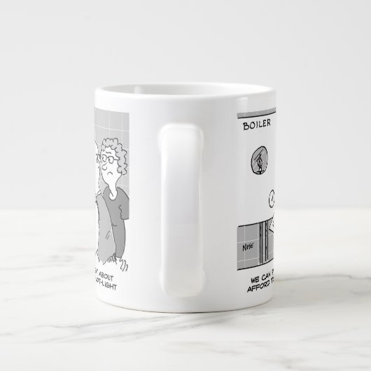 ガス価格衝撃エネルギー請求書およびボイラーパイロット灯 ジャンボコーヒーマグカップ (裏面)