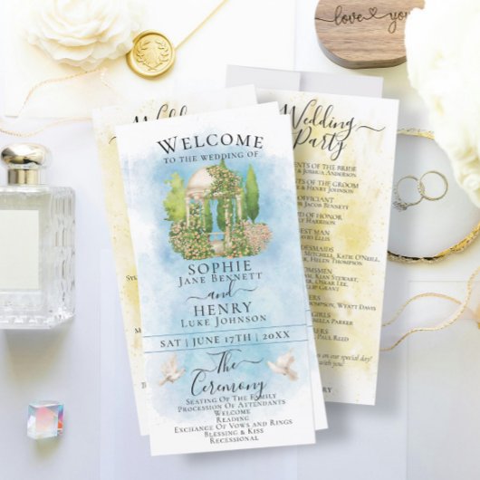 ガゼボエレガントフラワードブズラグジュアリー結婚式 プログラム