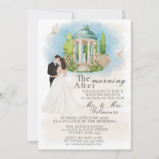 ガゼボエレガント新婦の後のモーニング&新郎の鳩 招待状 (正面)