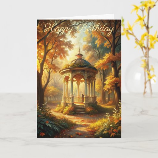 ガゼボ秋カード付き秋の誕生日シーン カード (黄色い花)