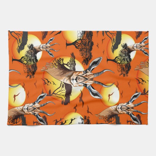 ガゼルアフリカアンテロープ野生動物 キッチンタオル (横)