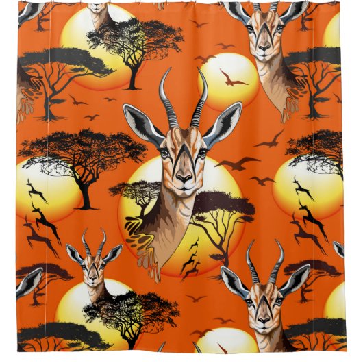 ガゼルアフリカアンテロープ野生動物 シャワーカーテン (正面)