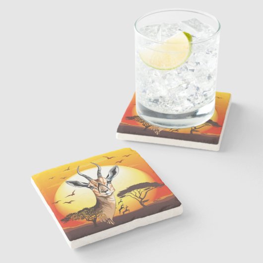 ガゼルアフリカアンテロープ野生動物 ストーンコースター (横)