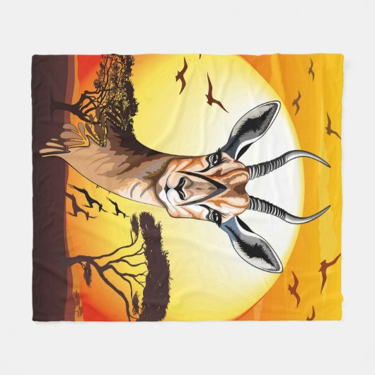 ガゼルアフリカアンテロープ野生動物 フリースブランケット (正面(横))