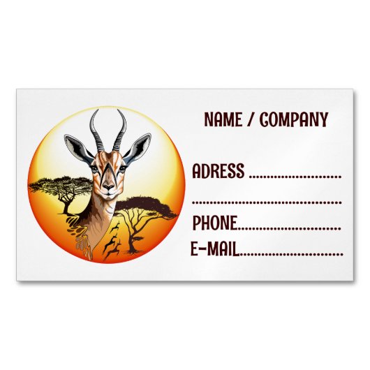 ガゼルアフリカアンテロープ野生動物 マグネット名刺 (正面)