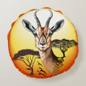 ガゼルアフリカアンテロープ野生動物 ラウンドクッション (裏面)