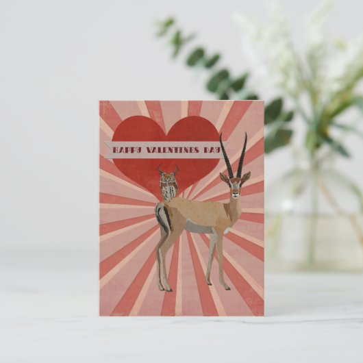 ガゼル&フクロウバレンタインデーのはがき シーズンポストカード (スタンド正面)