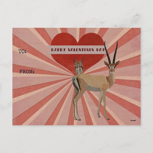 ガゼル&フクロウバレンタインデーのはがき シーズンポストカード (裏面)