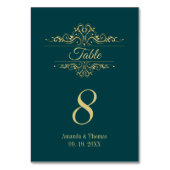 ガソリングリーンエレガントゴールデン結婚フレームのテーブル テーブルナンバー (裏面)